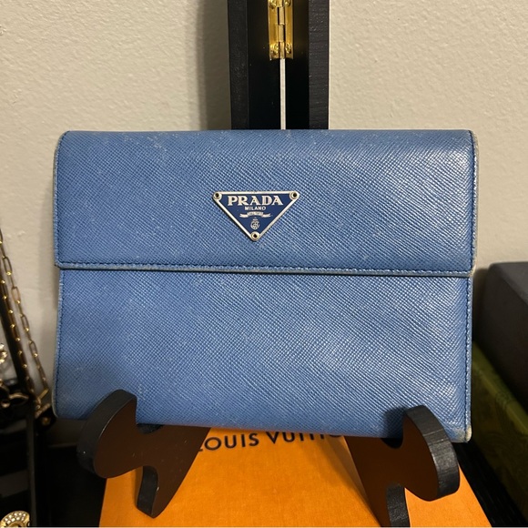 Prada Handbags - Prada Sky Blue Leather Wallet